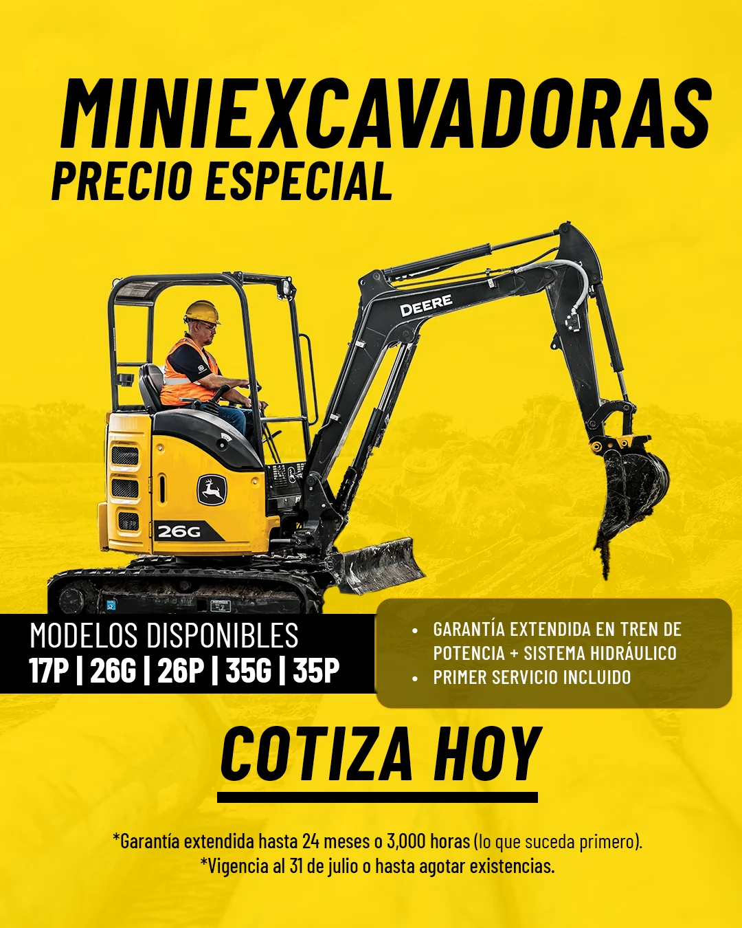 Promoción de precio especial en miniexcavadoras John Deere